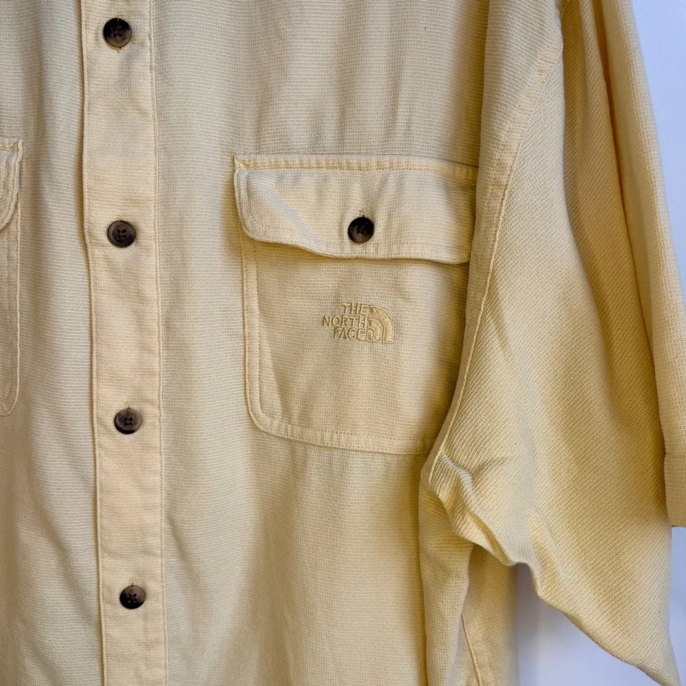 The North Face Shirt Men's XL Yellow Textured Button Up‎ Short Sleeve Hiking